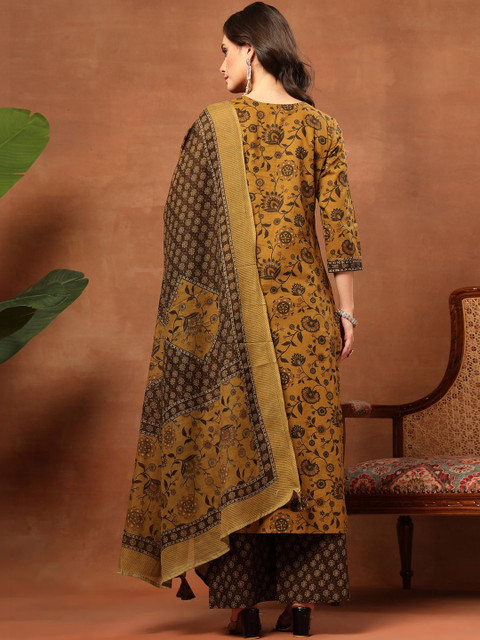 Sangria Printed Pure Cotton Round Neck Kurta & Palazzos With Dupatta - Image 7