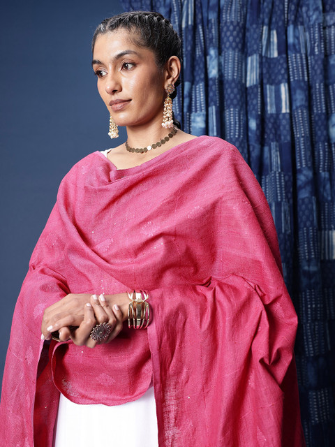 Taavi Woven Design Buti Cotton Dupatta with Sequinned Detail