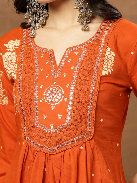 Sangria Printed Pure Cotton Round Neck Kurta & Palazzos With Dupatta - Image 5
