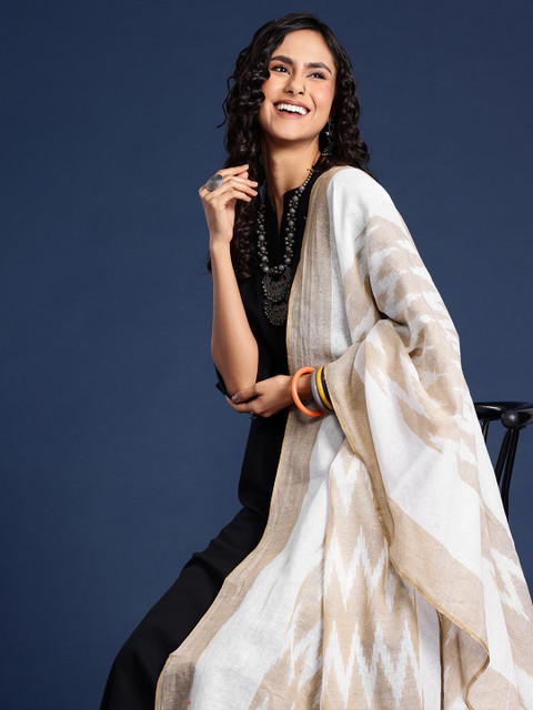 Taavi Woven Design Pure Cotton Ikat Dupatta