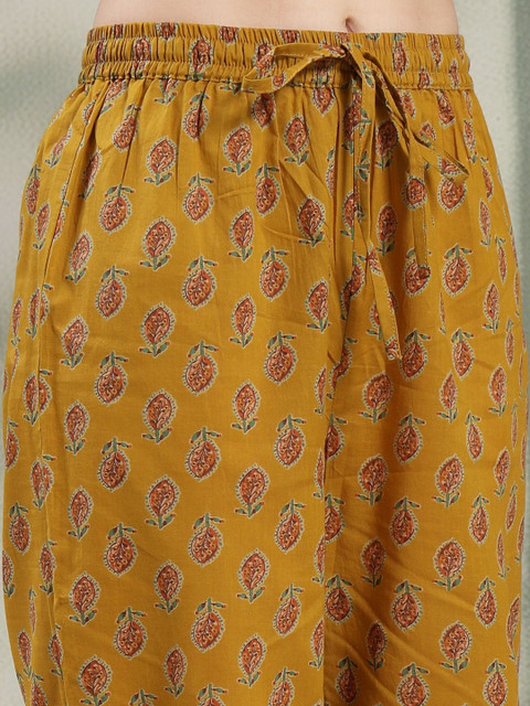 Sangria Printed Pure Cotton V-Neck Kurta & Palazzos With Dupatta - Image 4