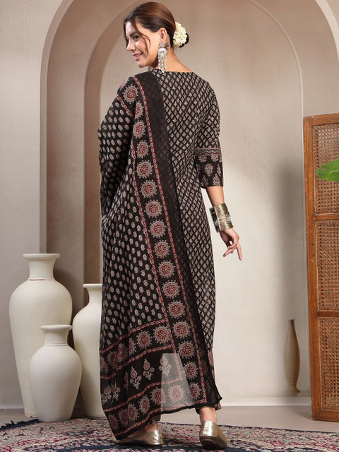 Sangria Printed Pure Cotton Keyhole Neck Kurta & Palazzos With Dupatta - Image 7