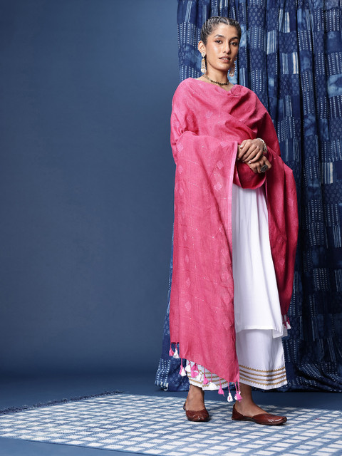 Taavi Woven Design Buti Cotton Dupatta with Sequinned Detail - Image 2