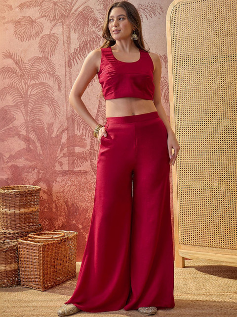 Sangria Florals Embroidered Top with Palazzos & Waistcoat - Image 5