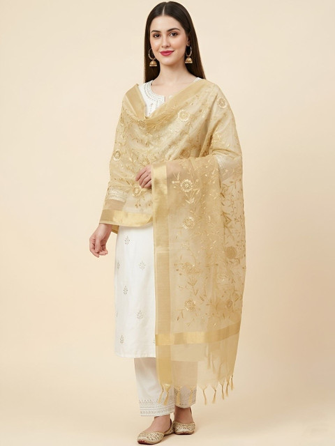 MUFFLY Woven Design Organza Dupatta with Zari