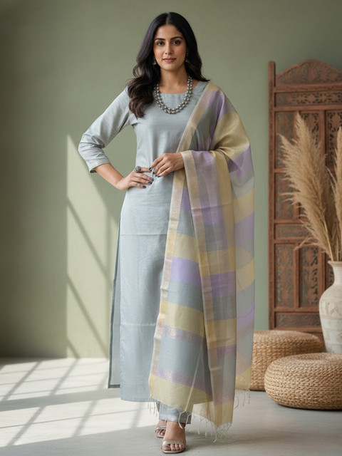 Sangria Striped Dress Material - Image 5
