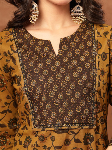 Sangria Printed Pure Cotton Round Neck Kurta & Palazzos With Dupatta - Image 5