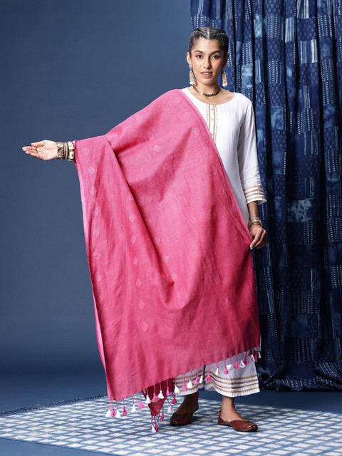 Taavi Woven Design Buti Cotton Dupatta with Sequinned Detail - Image 3