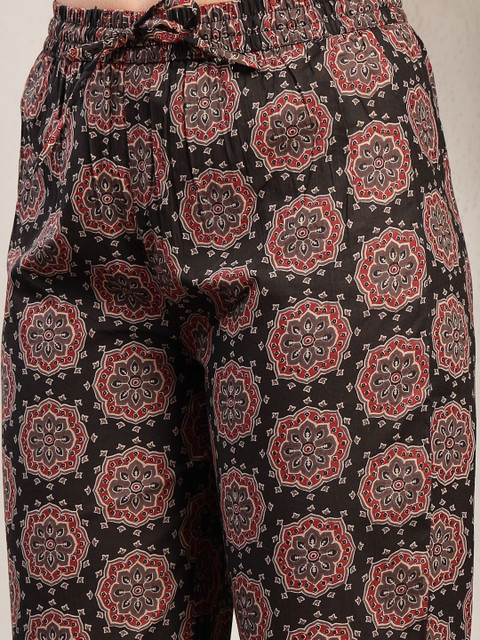 Sangria Printed Pure Cotton Keyhole Neck Kurta & Palazzos With Dupatta - Image 4