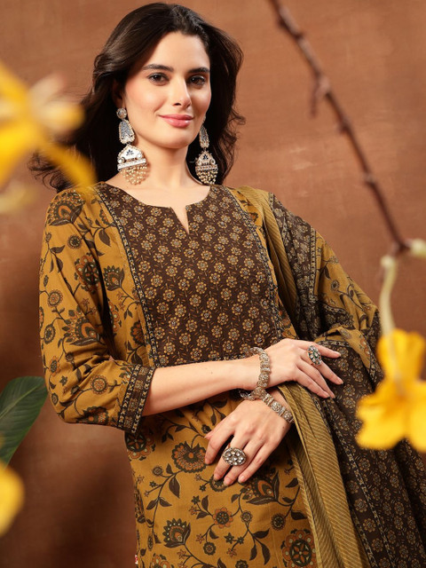 Sangria Printed Pure Cotton Round Neck Kurta & Palazzos With Dupatta - Image 2