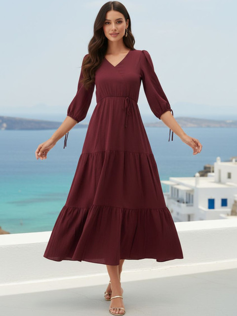BLUE PIEGEON Crepe Fit & Flare Maxi Dress