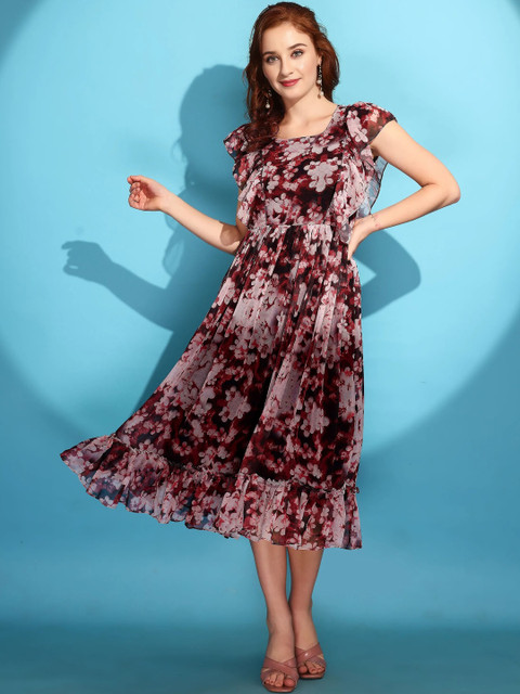 NAVYAAZRI Floral Print Fit & Flare Maxi Dress