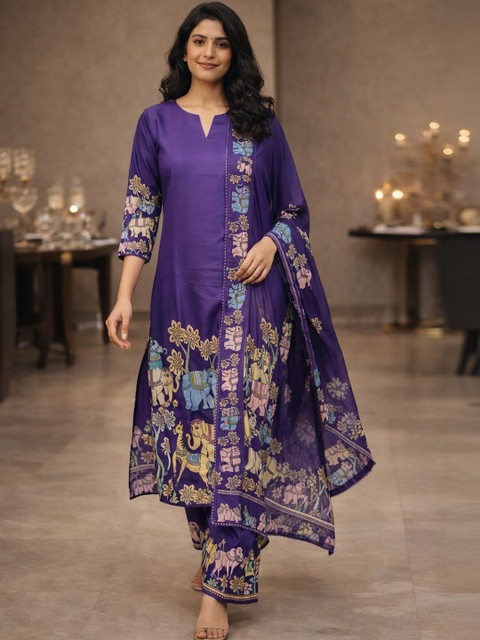 Anouk Women Animal Printed Regular Kurta with Trousers & With Dupatta