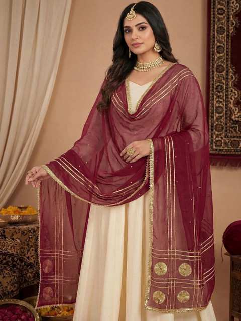 Clora Creation Ethnic Motifs Embroidered Organza Dupatta with Gotta Patti