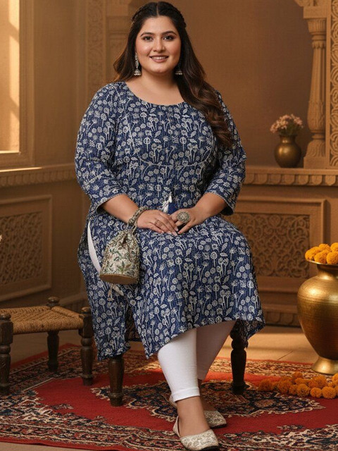 Sztori Floral Printed Cotton Round Neck Kurta - Image 2