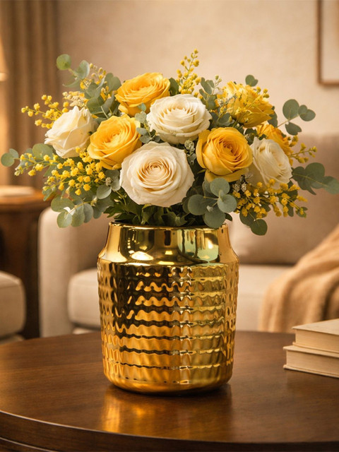 Art Street Modern Gold Ribbed Ceramic for Home Decor Flower Vase