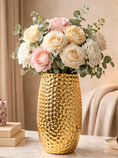 Art Street Elegant Gold Textured Ceramic for Home Decor Flower Vase
