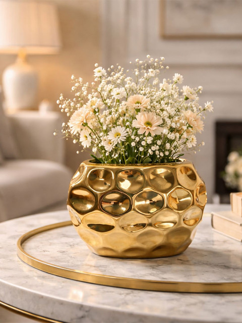 Art Street Modern Gold Bubble Textured Ceramic for Home Decor Flower Vase