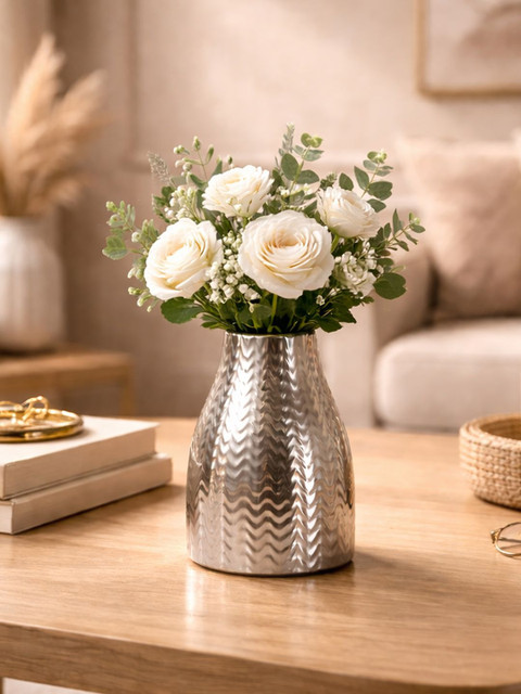Art Street Modern Silver Ceramic Textured for Home Decor Flower Vase
