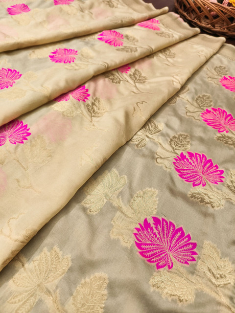 DEVANGI Floral Embroidered Banarasi Silk Dupatta With Zari - Image 3