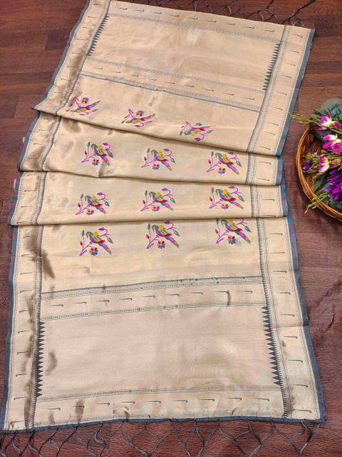 DEVANGI Ethnic Motifs Embroidered Banarasi Silk Dupatta With Zari - Image 3