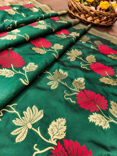 DEVANGI Floral Woven Design Banarasi Silk Dupatta With Zari - Image 2