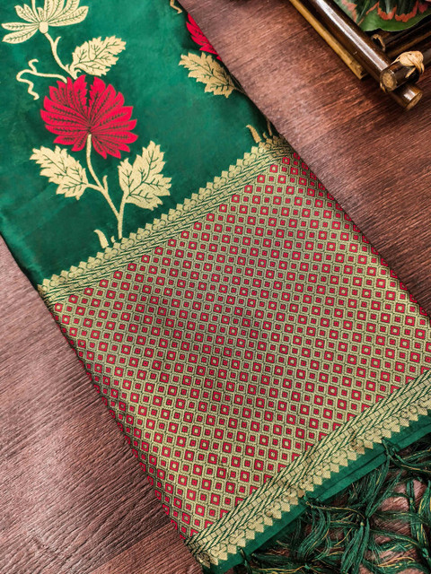 DEVANGI Floral Woven Design Banarasi Silk Dupatta With Zari - Image 5
