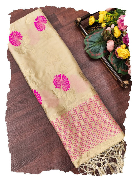 DEVANGI Floral Embroidered Banarasi Silk Dupatta With Zari