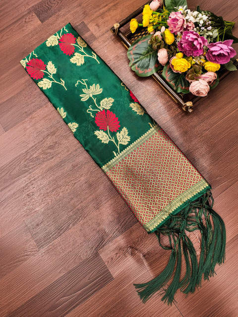 DEVANGI Floral Woven Design Banarasi Silk Dupatta With Zari - Image 3
