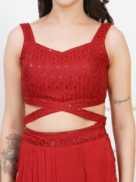 TRYMISFIT Women Self Design Embellished Solid Top with Skirt - Image 6