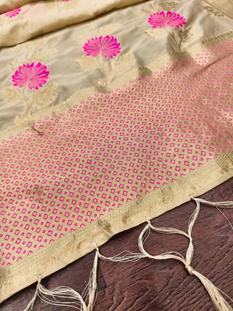 DEVANGI Floral Embroidered Banarasi Silk Dupatta With Zari - Image 2