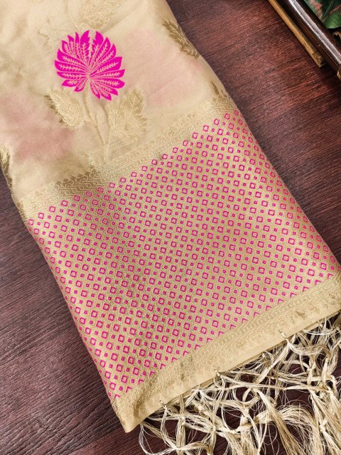 DEVANGI Floral Embroidered Banarasi Silk Dupatta With Zari - Image 5