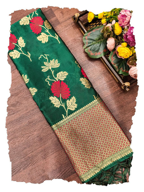DEVANGI Floral Woven Design Banarasi Silk Dupatta With Zari