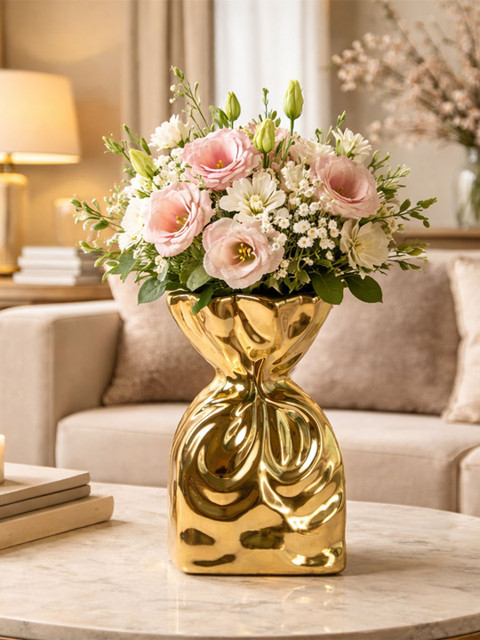Art Street Modern Sculptural Gold Ceramic for Home Decor Flower Vase