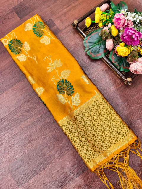 DEVANGI Floral Woven Design Banarasi Silk Dupatta With Zari - Image 5