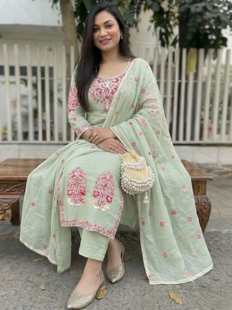 Anni Designer Women Embroidered Regular Kurta with Trousers & With Dupatta