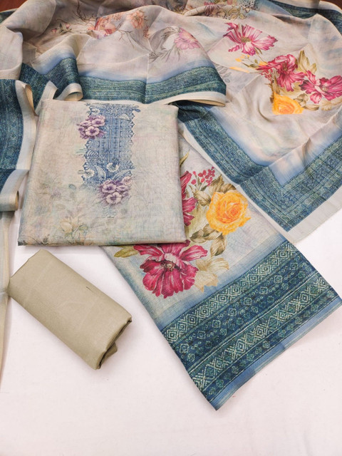 Dhaaga Ghar Blue Cotton Silk Digital Printed Unstitched Dress Material