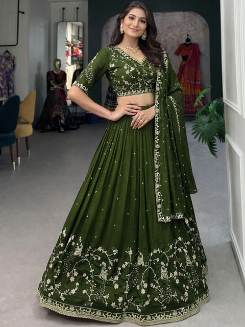 KRYSAL Embroidered Semi-Stitched Lehenga & Unstitched Blouse With Dupatta