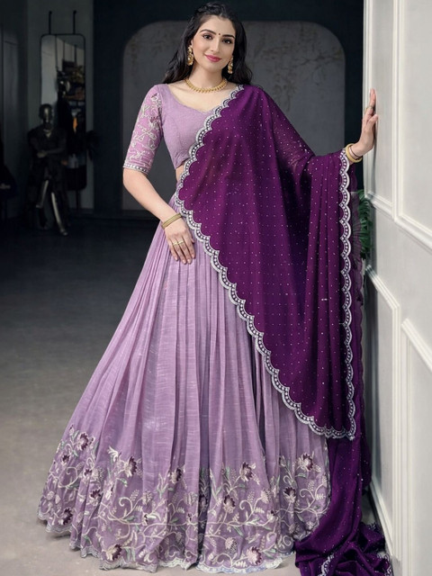 KRYSAL Embroidered Semi-Stitched Lehenga & Unstitched Blouse With Dupatta