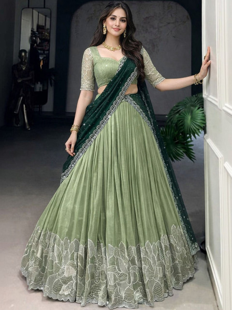 SUPPAR SLEAVE Embroidered Semi-Stitched Lehenga & Unstitched Blouse With Dupatta
