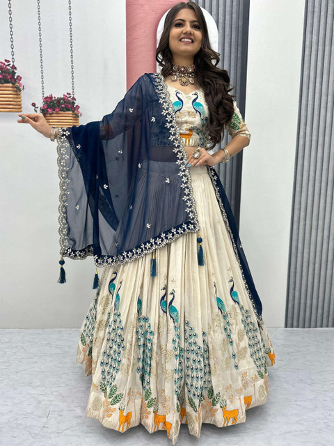 SUPPAR SLEAVE Embroidered Semi-Stitched Lehenga & Unstitched Blouse With Dupatta
