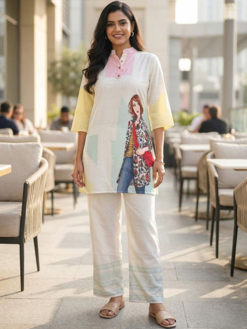ZIVRAA Casual Printed Tunic and Trousers Set