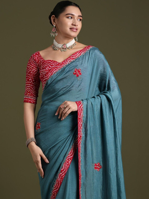 Sangria Embroidered Saree with Blouse Piece - Image 4