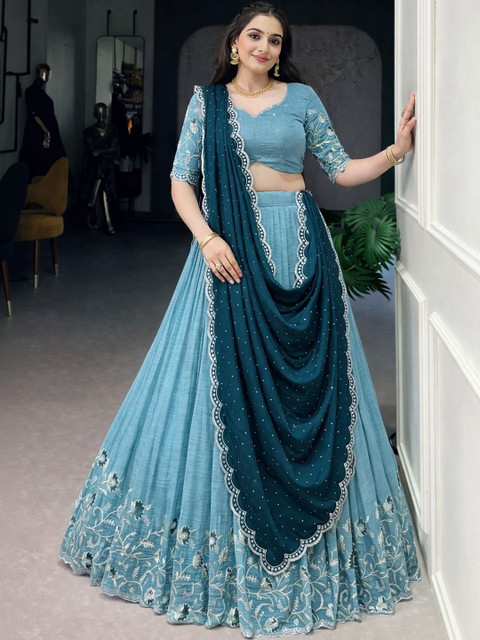 SUPPAR SLEAVE Embroidered Semi-Stitched Lehenga & Unstitched Blouse With Dupatta