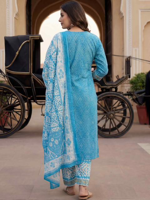 Balyx Women Ethnic Motifs Printed Regular Thread Work Kurta with Trousers & With Dupatta - Image 2