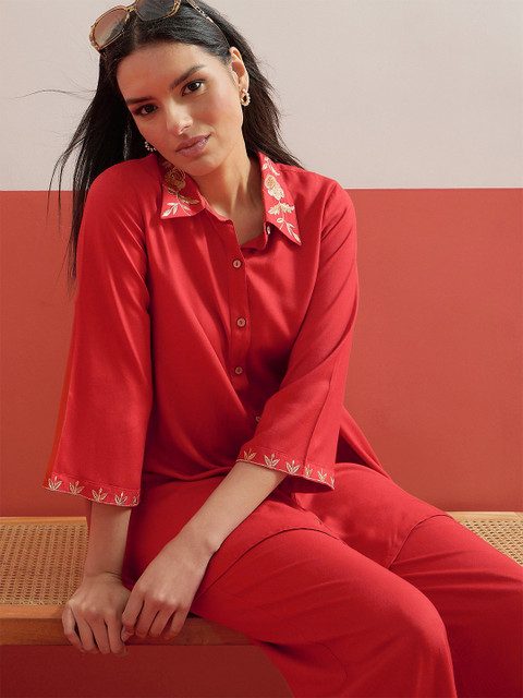 Shae by SASSAFRAS Shadow Work Embroidered Tunic with Palazzos