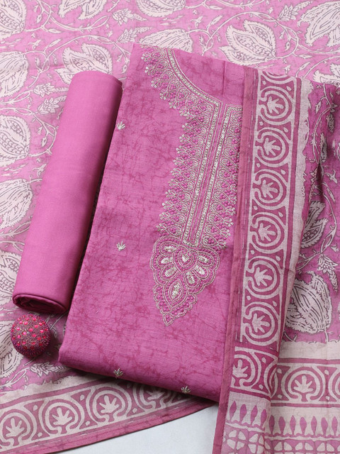 Meena Bazaar Embroidered Art Silk Unstitched Dress Material