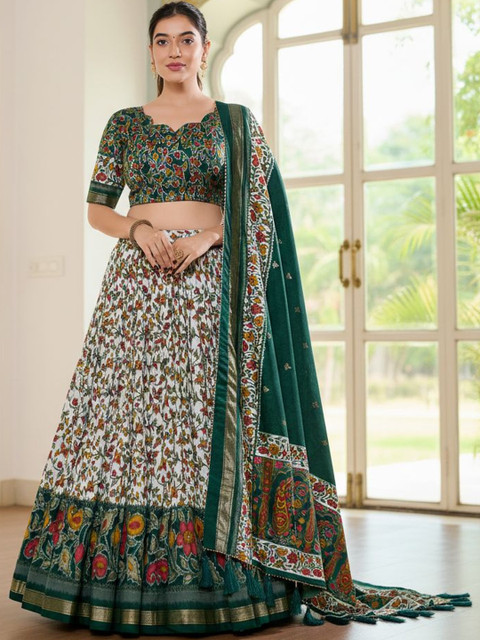 TAJOO Printed Ready to Wear Lehenga & Unstitched Blouse With Dupatta