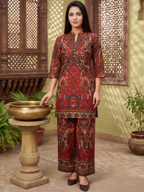 SZN Ruffled Printed Tunic with Palazzos