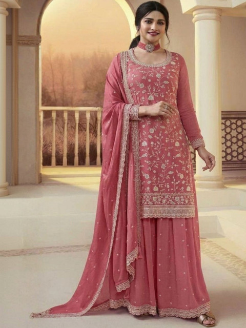 Flossy Women Embroidered Thread Work Kurta with Sharara & With Dupatta - Image 6